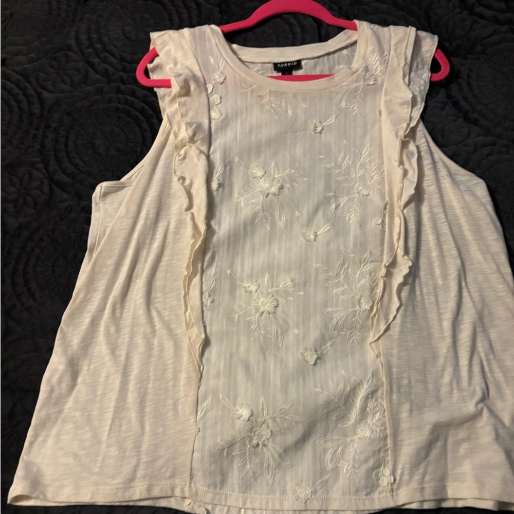 Torrid Cream Floral tshirt with ruffle